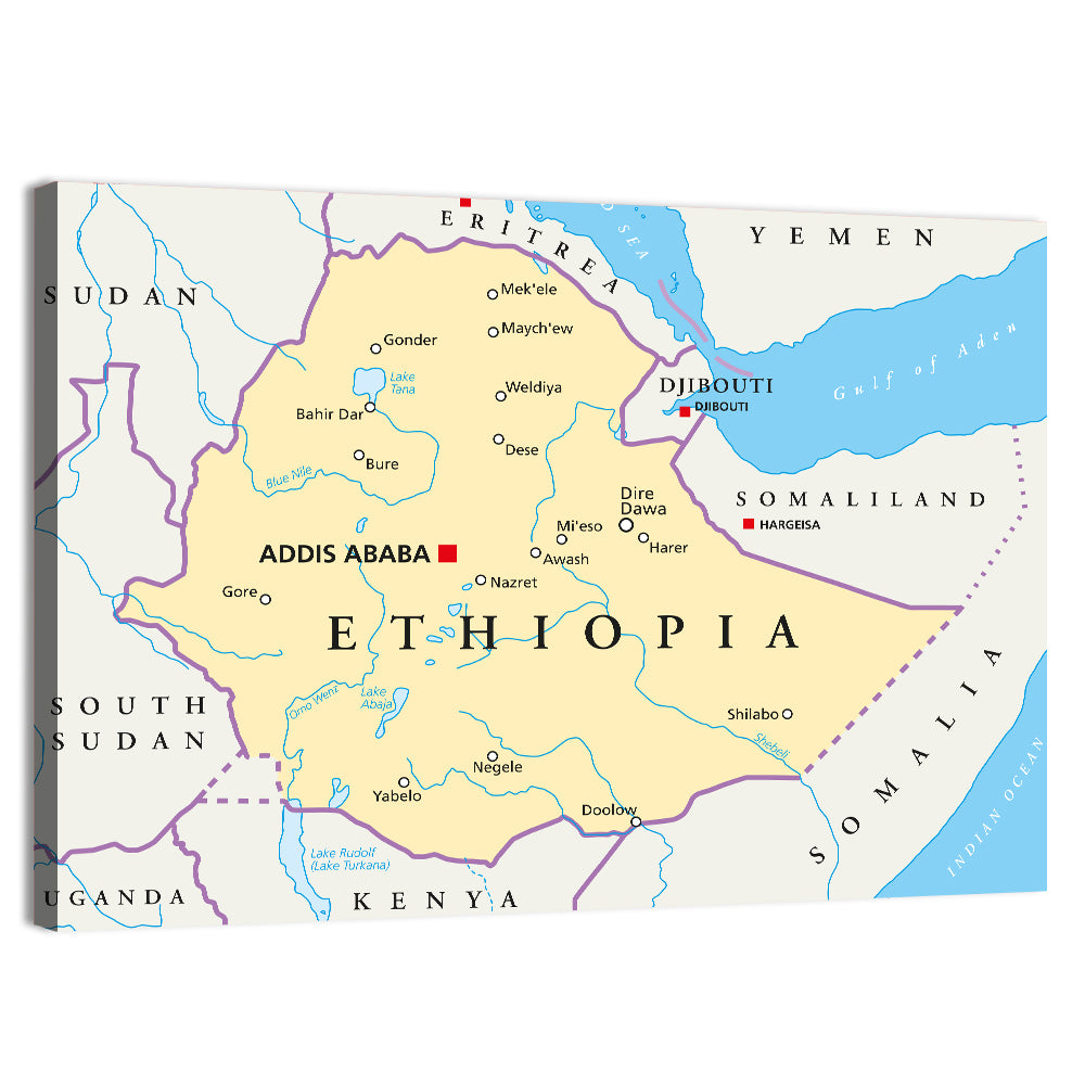Ethiopia Political Map Wall Art, canvas print, landscape