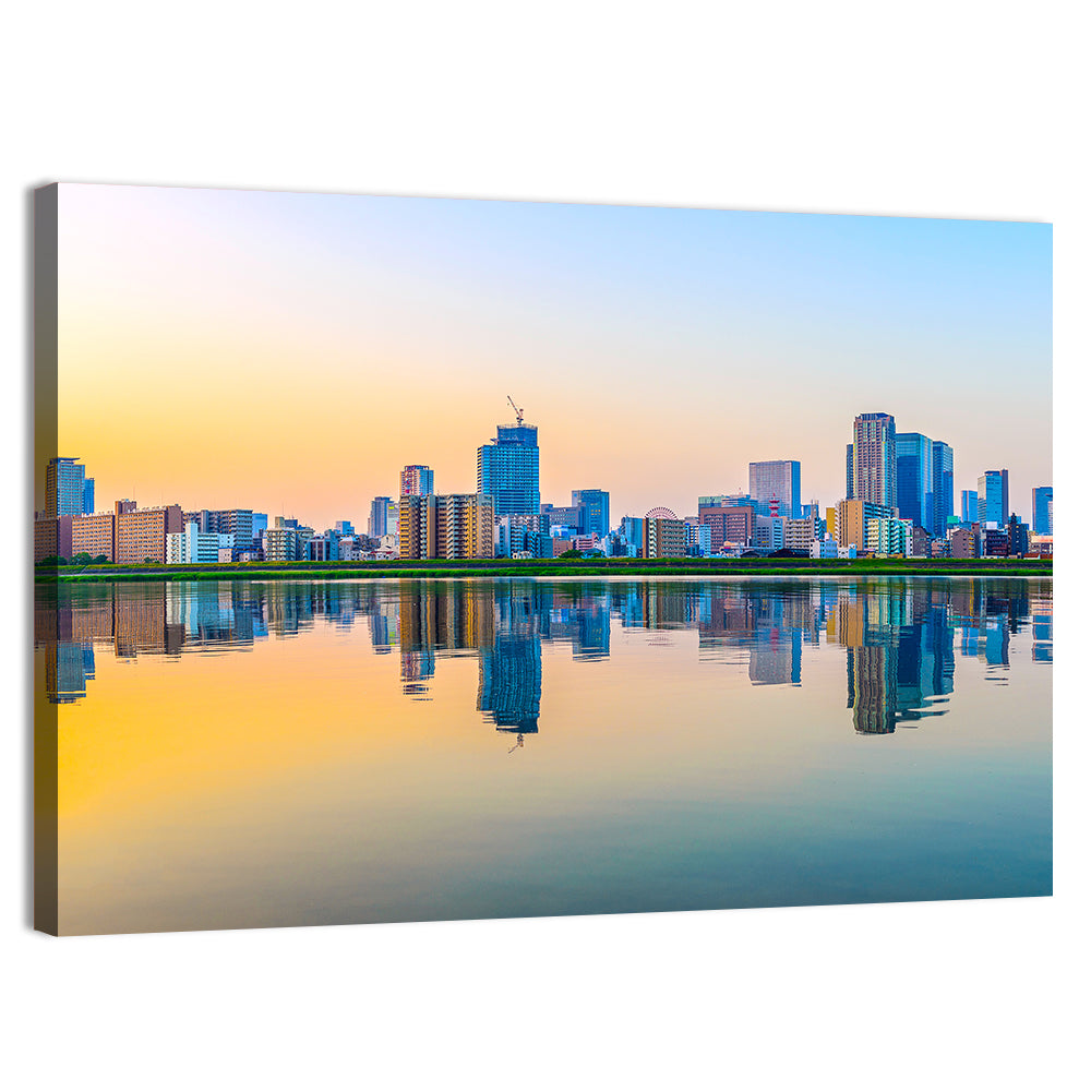 Osaka Skyline at Golden Hour Wall Art, canvas print, landscape