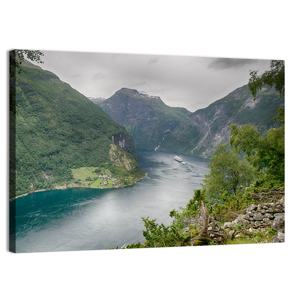 Geirangerfjord with Cruise Ship Wall Art, canvas print, landscape