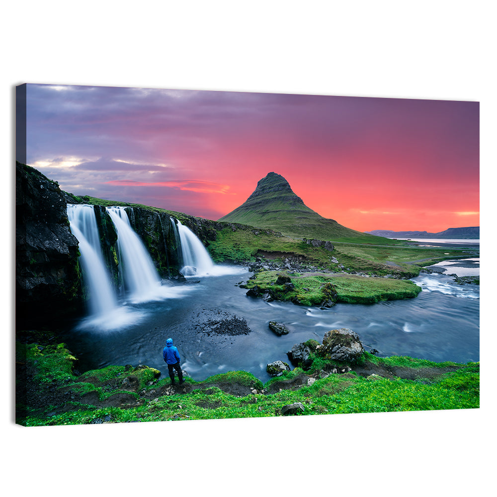 Kirkjufell Sunset with Kirkjufellsfoss Wall Art, canvas print, landscape