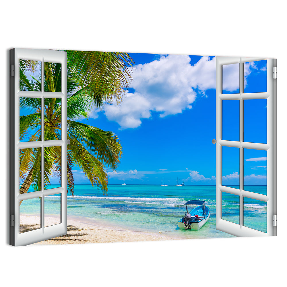 Tropical Ocean View Through Window Wall Art, canvas print, landscape