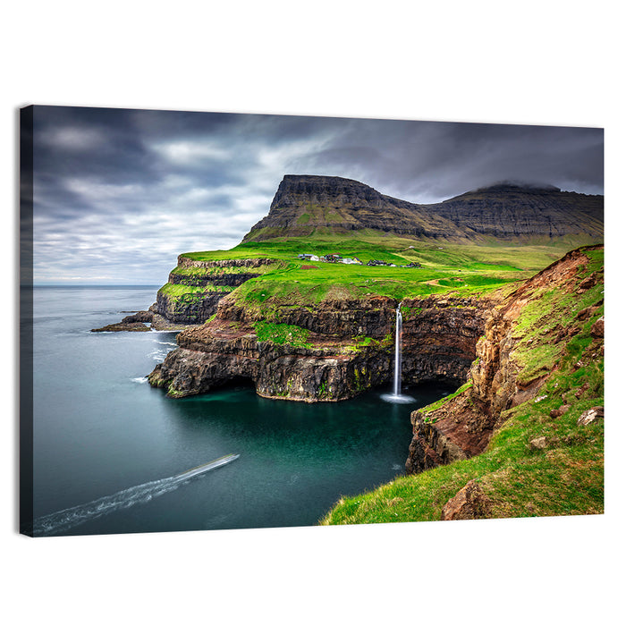 Múlafossur Waterfall, Gásadalur Wall Art as a canvas print