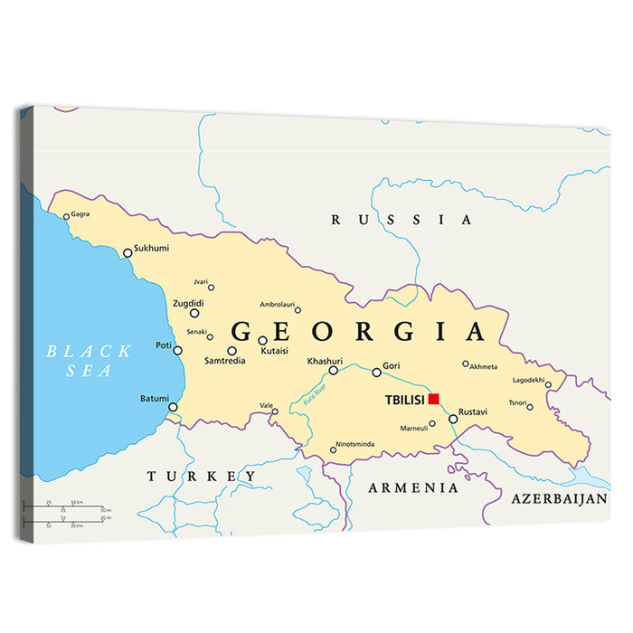 Georgia Political Map with Labeled Cities Wall Art as a canvas print