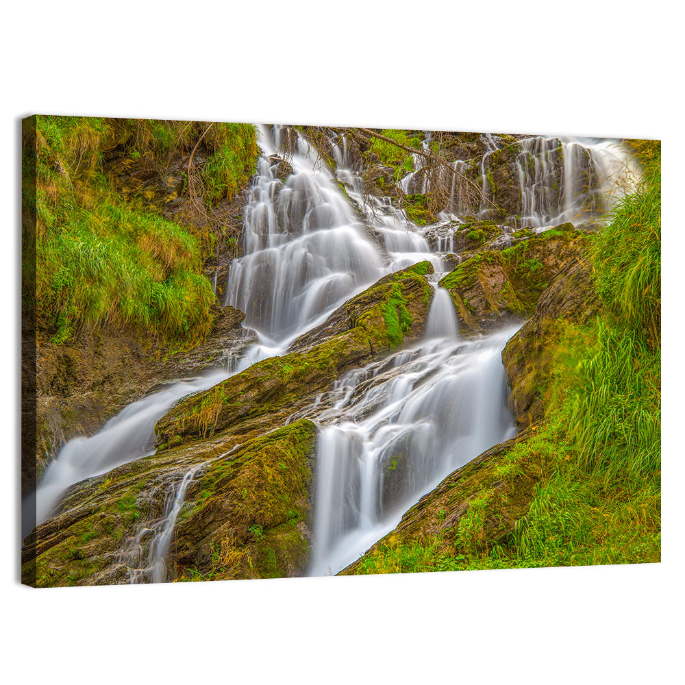 Tiered Waterfall in Val D'aosta Wall Art, canvas print, landscape