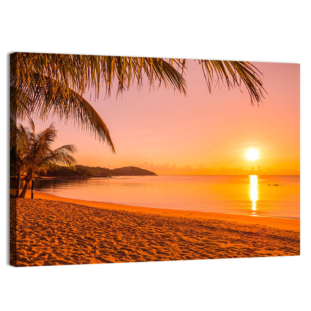 Golden Palm Sunset Wall Art, canvas print, landscape