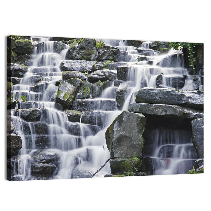 Mossy Tiered Waterfall Wall Art as a canvas print