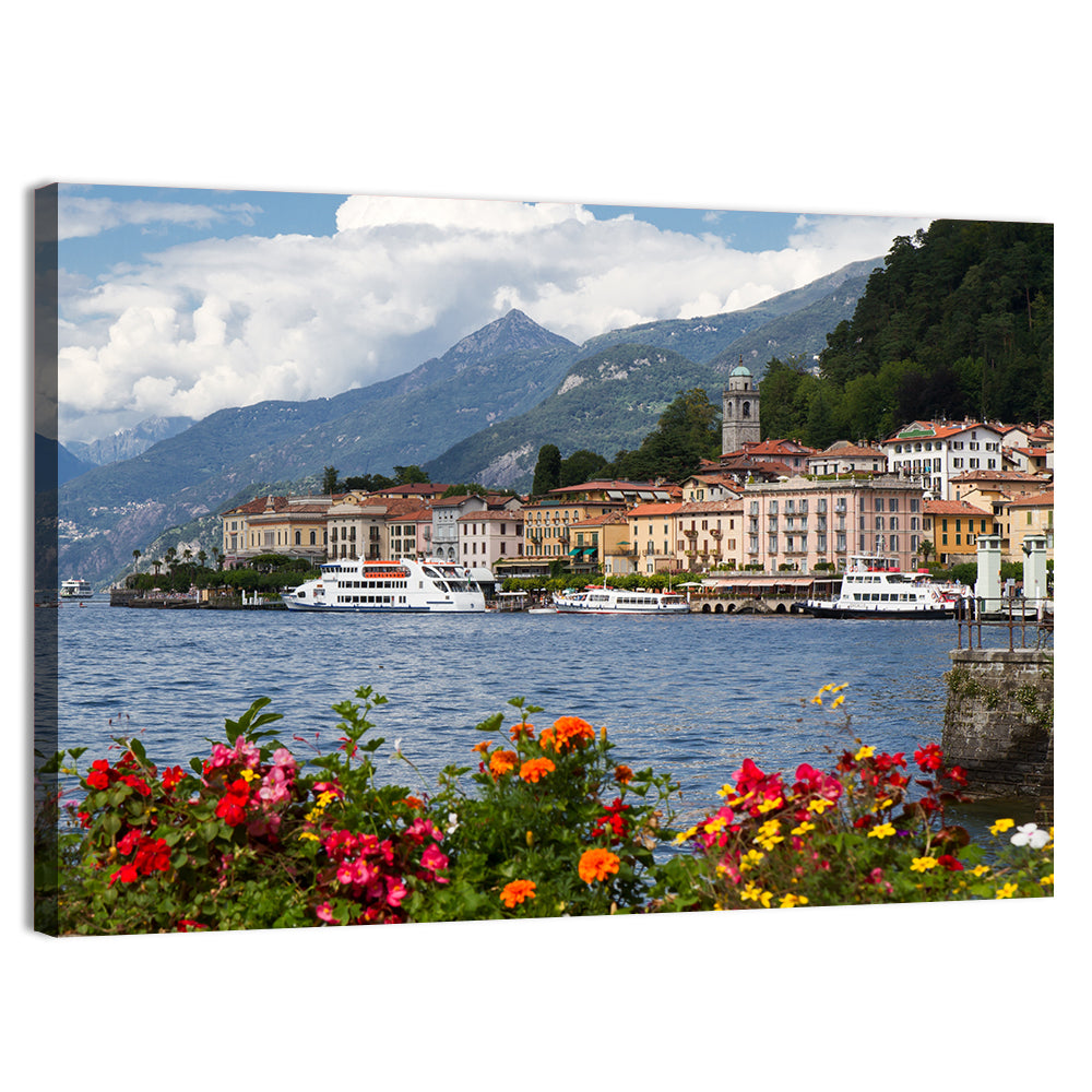 Bellagio Floral Shore Lake Como Wall Art, canvas print, landscape