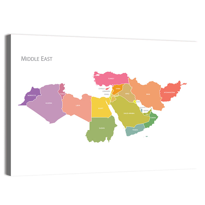 Colorful Middle East Map Wall Art as a canvas print
