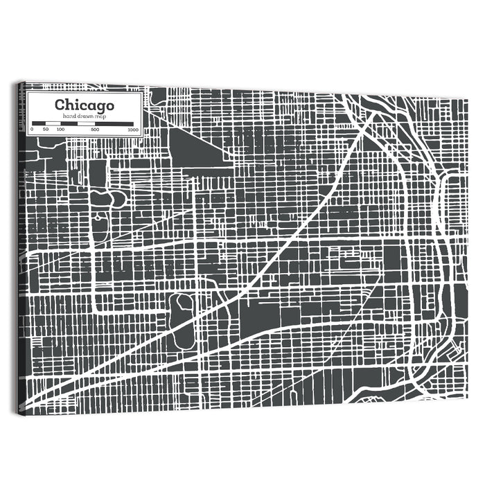 Chicago Street Grid Map Wall Art as a canvas print