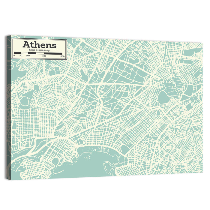 Athens Coastal Map Wall Art as a canvas print
