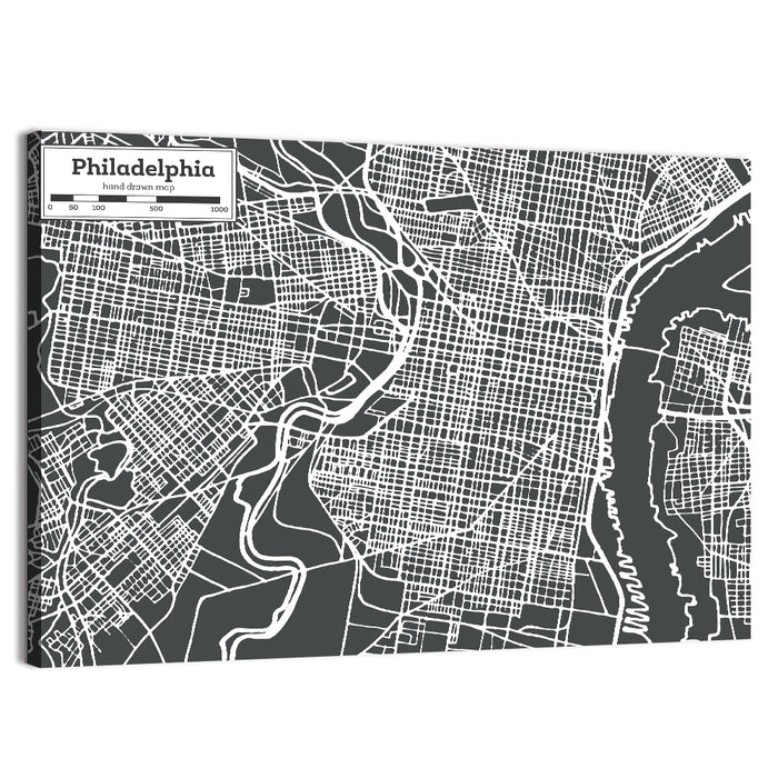 Philadelphia Street Grid Map Wall Art as a canvas print