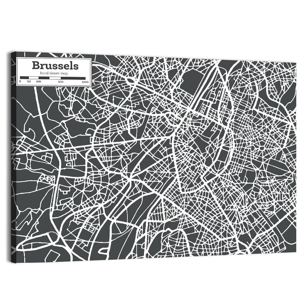 Brussels Street Grid Map Wall Art, canvas print, landscape