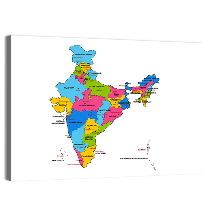 India Political Map Wall Art as a canvas print
