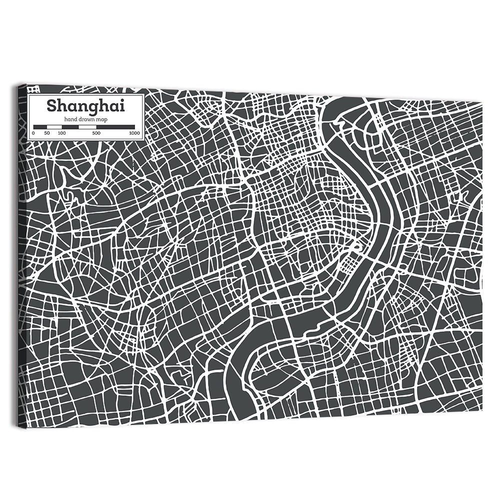Shanghai Street Grid Map Wall Art, canvas print, landscape