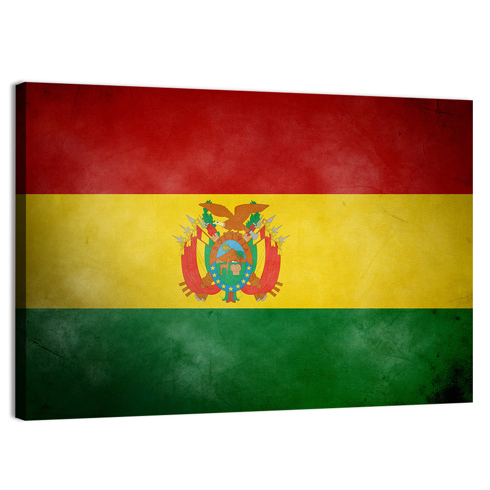 Vintage Bolivian Flag with Coat of Arms Wall Art, canvas print, landscape