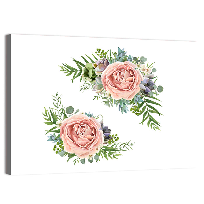 Mirrored Pink Rose Clusters Wall Art as a canvas print