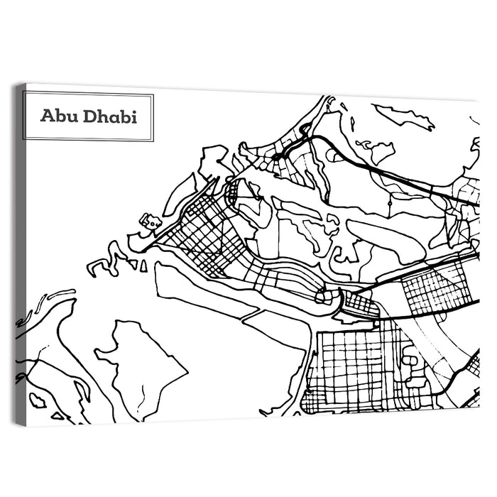 Abu Dhabi City Grid Map Wall Art as a canvas print