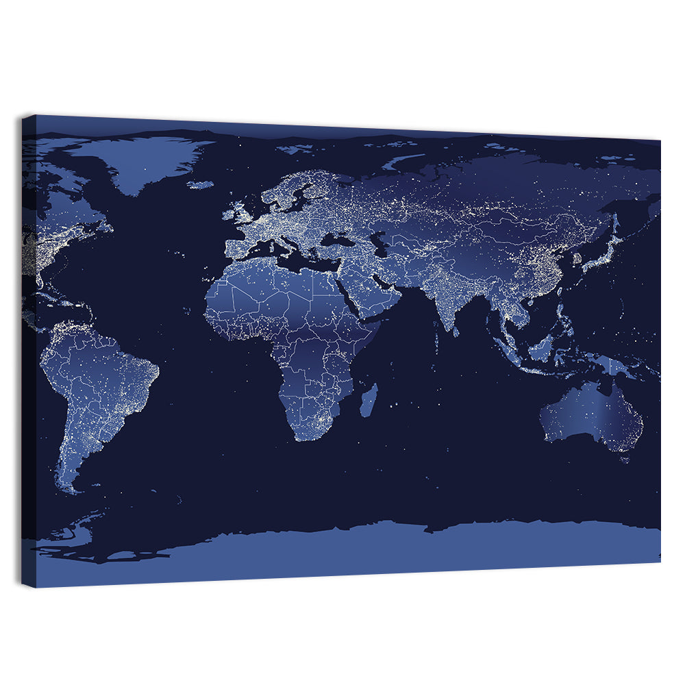 Global Night Lights Map Wall Art, canvas print, landscape