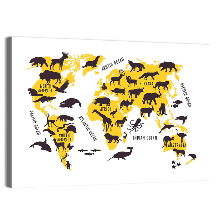 Animal World Map Wall Art as a canvas print