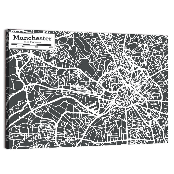 Manchester Street Grid Map Wall Art as a canvas print
