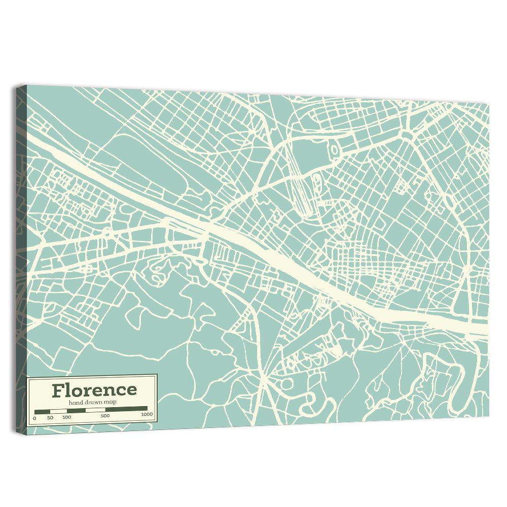 Florence Arno River Map Wall Art, canvas print, landscape