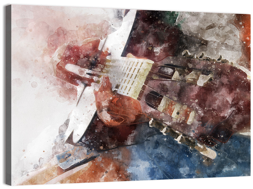 Acoustic Guitar Close Up Watercolor Wall Art, canvas print, landscape