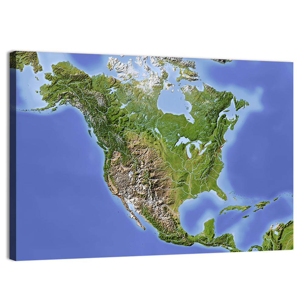 North America Topographic Map Wall Art, canvas print, landscape