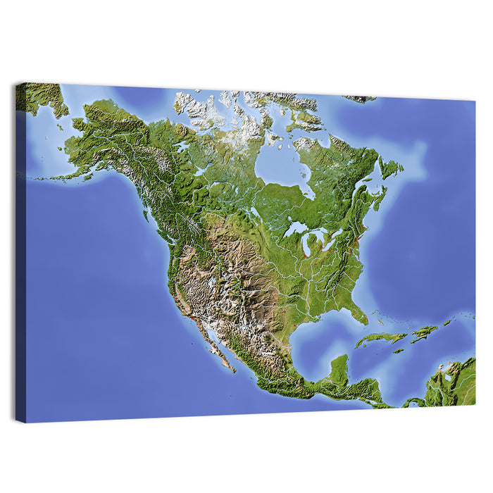 North America Topographic Map Wall Art as a canvas print