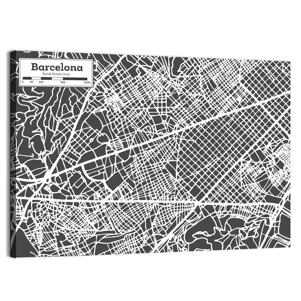 Barcelona Street Grid Map Wall Art, canvas print, landscape