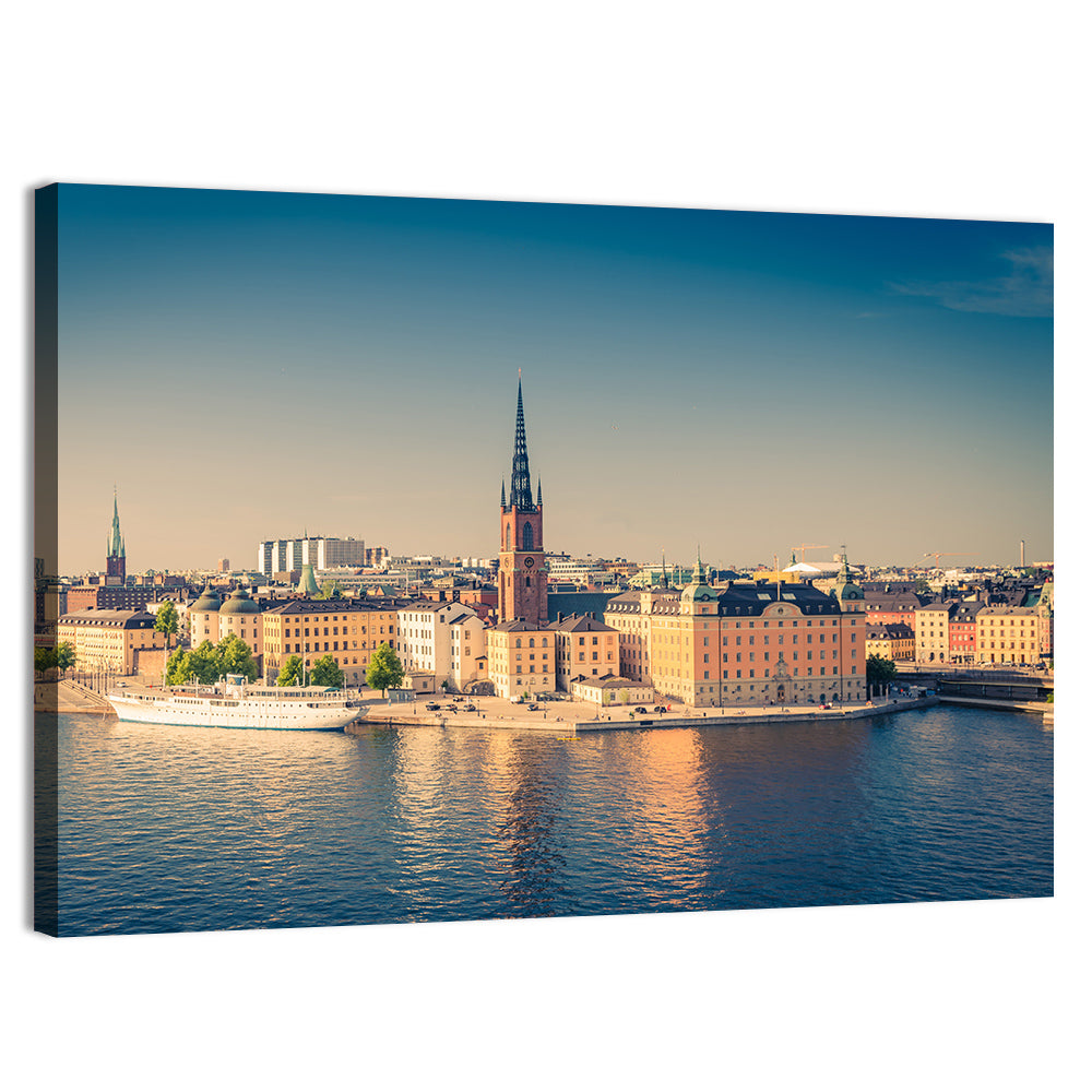 Riddarholmen Church Golden Hour Skyline Wall Art, canvas print, landscape