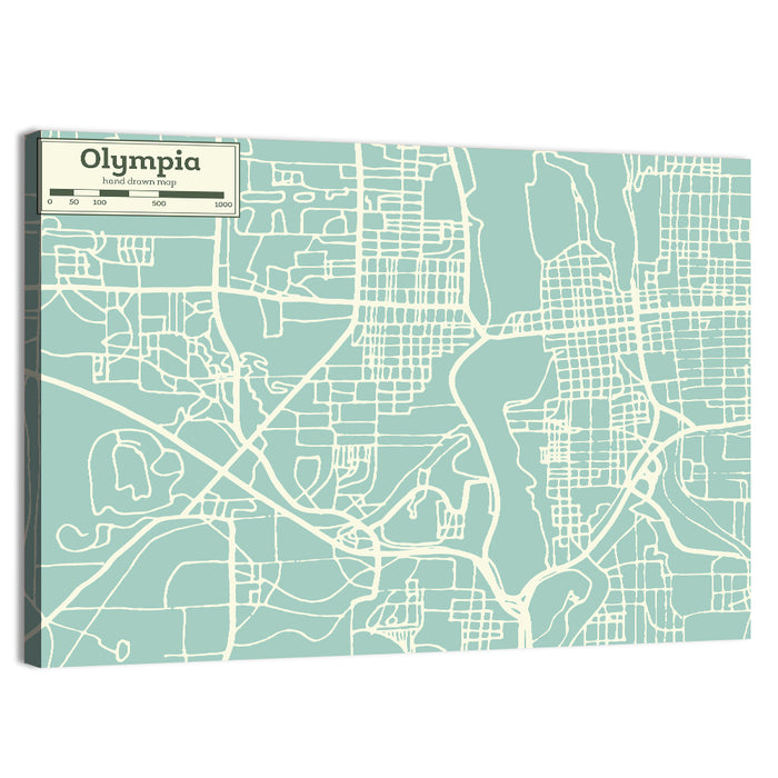 Olympia Street Network Map Wall Art as a canvas print