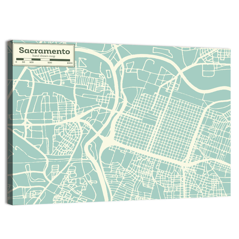 Sacramento River Map Wall Art, canvas print, landscape