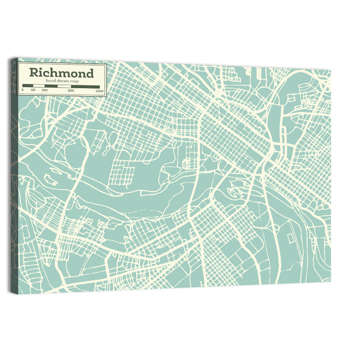 Richmond Teal City Map Wall Art as a canvas print