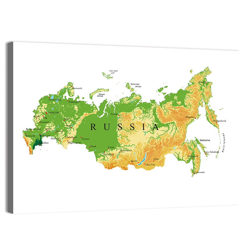 Russia Topographic Relief Map Wall Art, canvas print, landscape