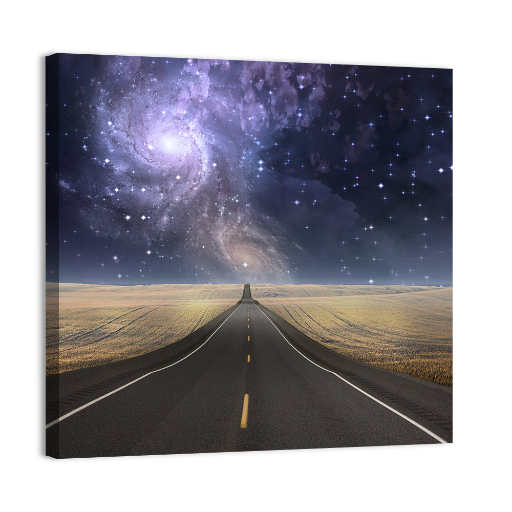 Galaxy Over Empty Road Wall Art, canvas print, square