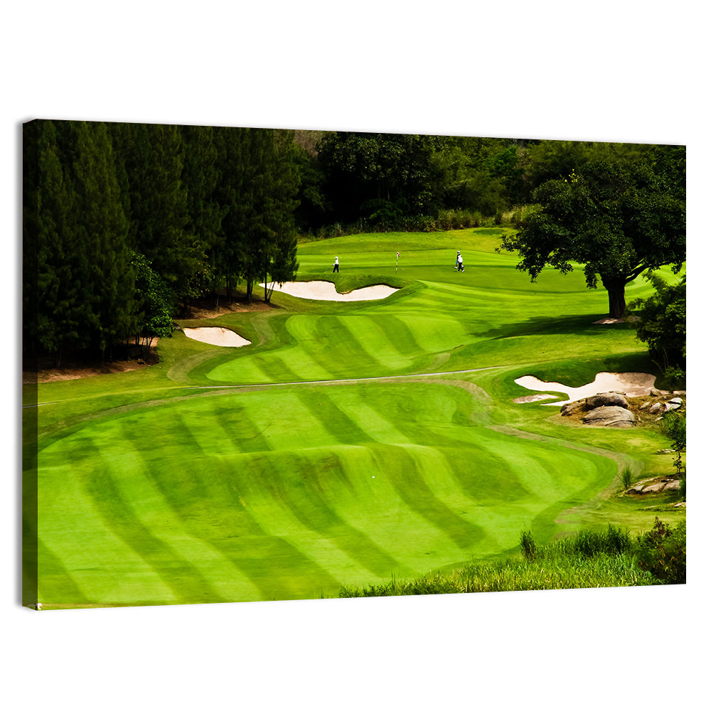 Sloping Golf Fairway with Bunkers Wall Art, canvas print, landscape