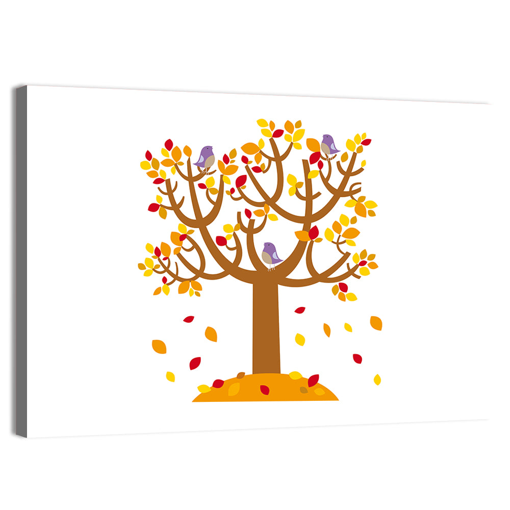 Autumn Tree with Perching Birds Wall Art, canvas print, landscape
