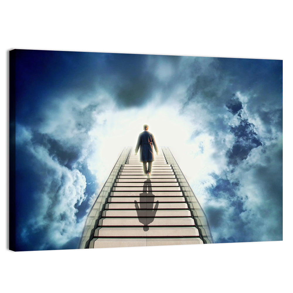 Man Ascending Toward Light Wall Art, canvas print, landscape