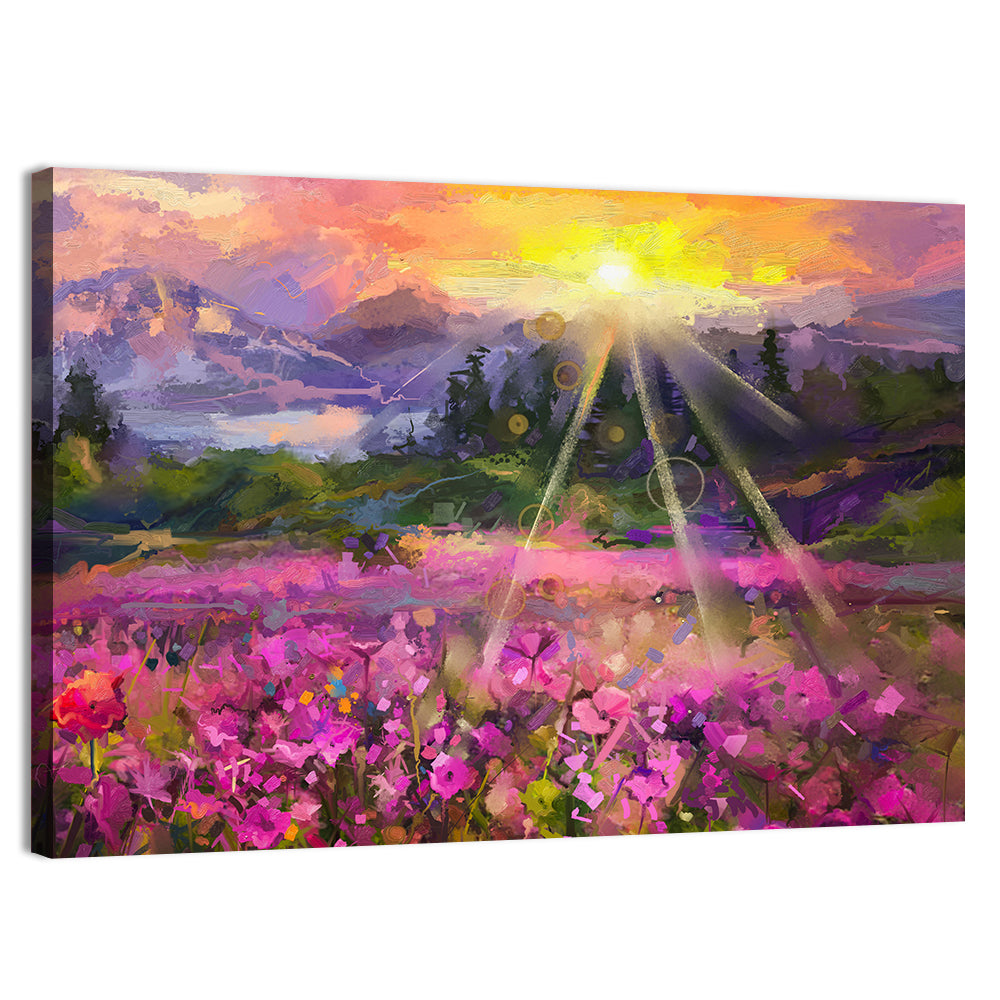 Cosmos Meadow Sunset Wall Art, canvas print, landscape
