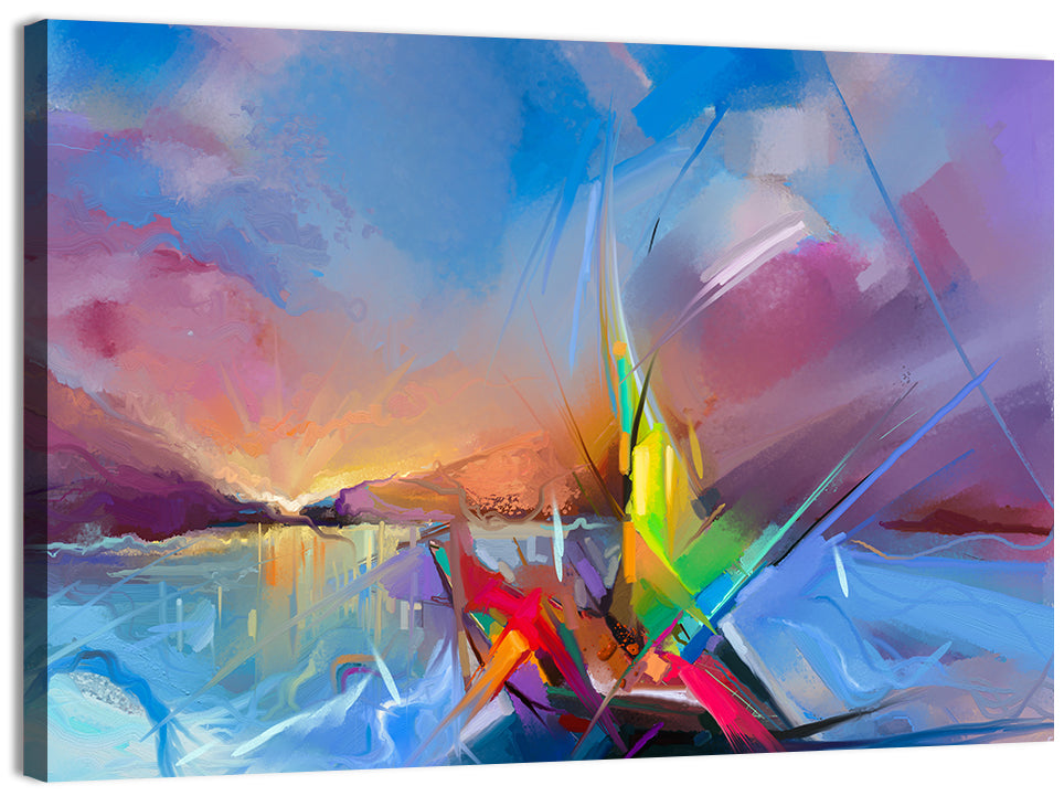 Radiant Sunset Sailboat Painting Wall Art, canvas print, landscape