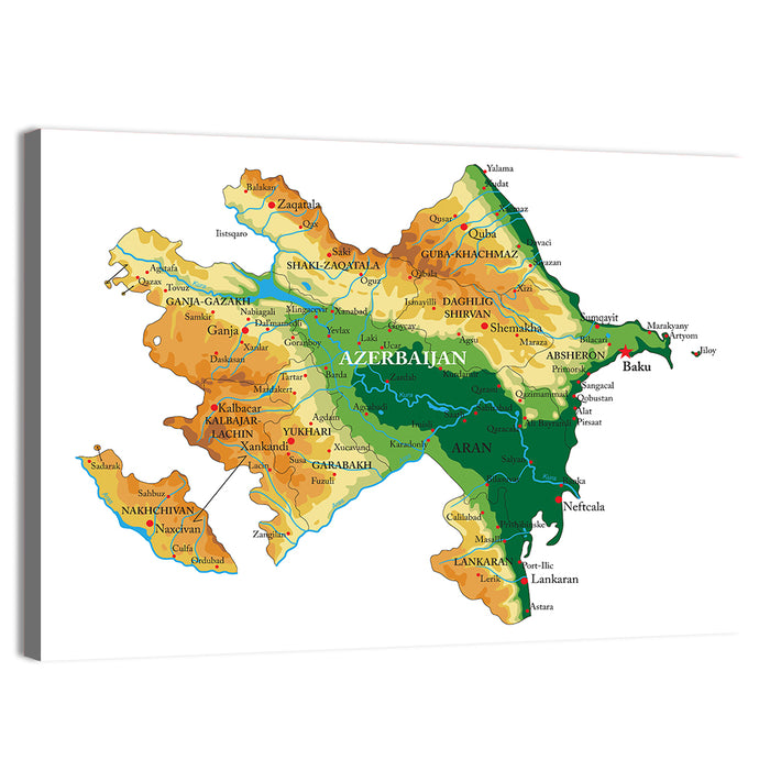 Relief Map of Azerbaijan Wall Art as a canvas print