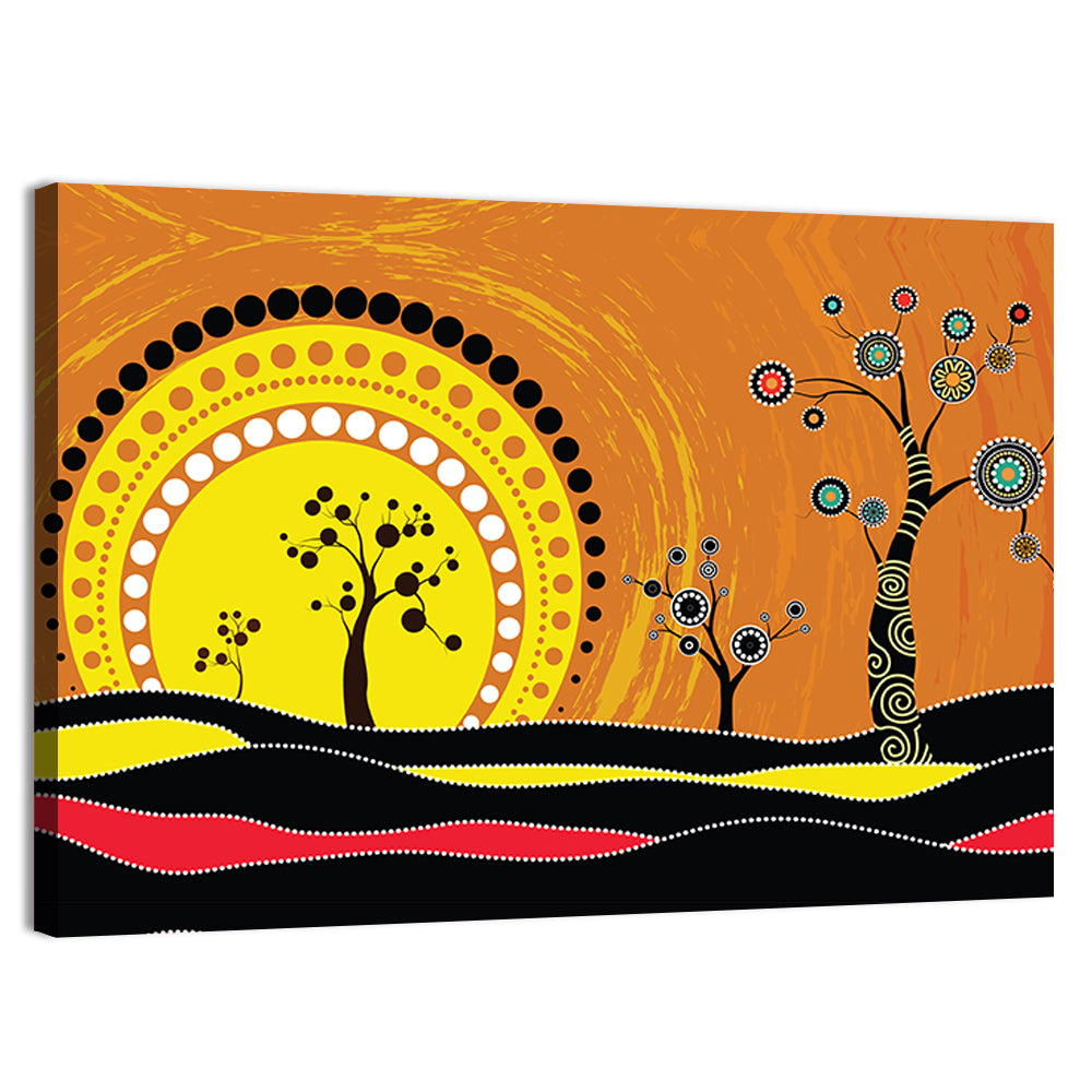 Aboriginal Dot Sunset Wall Art, canvas print, landscape