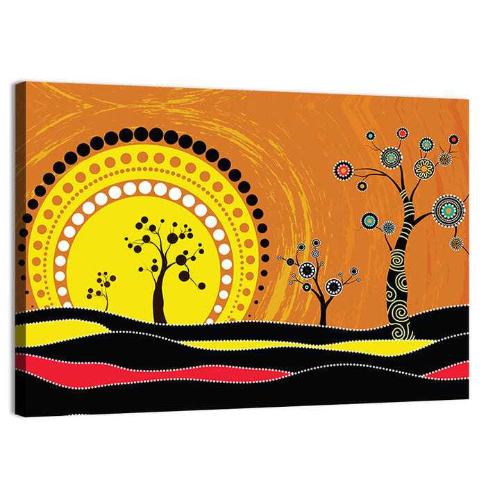 Aboriginal Dot Sunset Wall Art as a canvas print