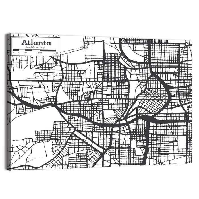 Atlanta Hand-drawn City Map Wall Art as a canvas print