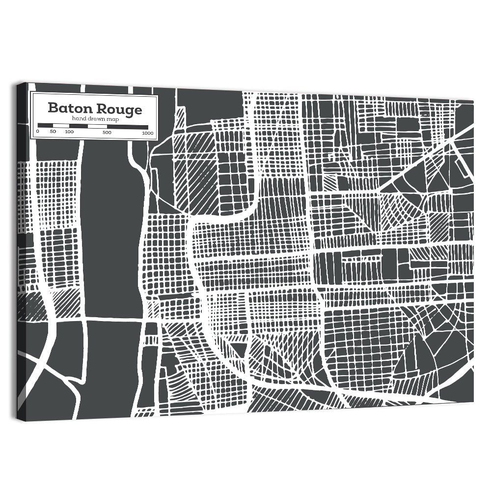 Baton Rouge Street Grid Map Wall Art, canvas print, landscape