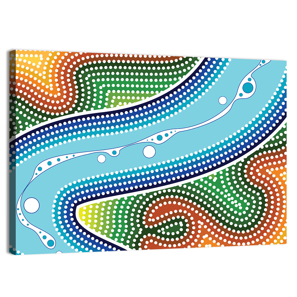 Aboriginal River Dot Wall Art, canvas print, landscape