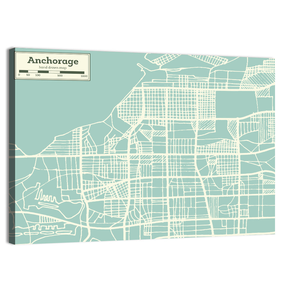 Anchorage Alaska City Map Wall Art