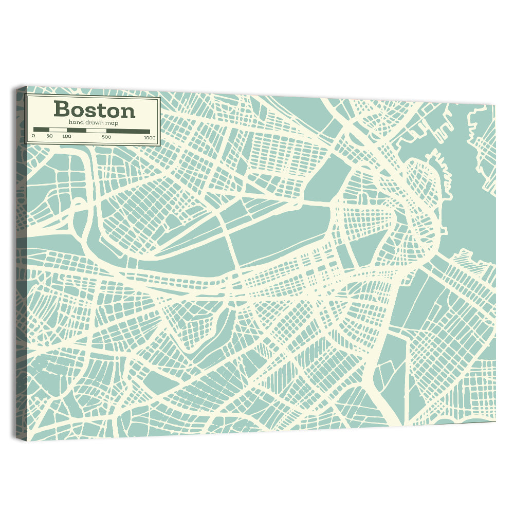 Boston Minimalist City Map Wall Art, canvas print, landscape