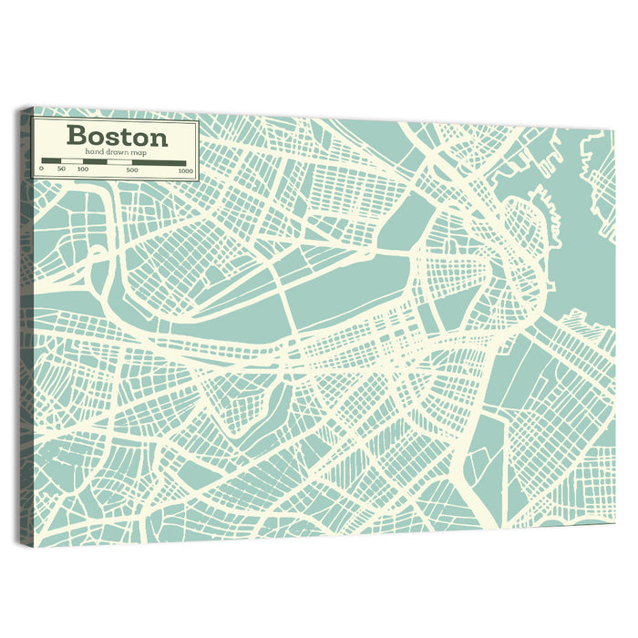 Boston Minimalist City Map Wall Art as a canvas print