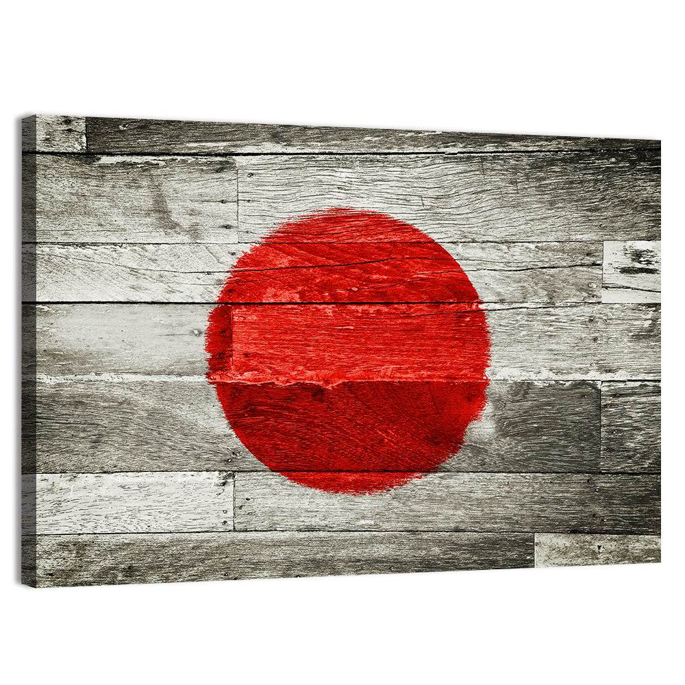 Japanese Flag on Distressed Wood Wall Art, canvas print, landscape
